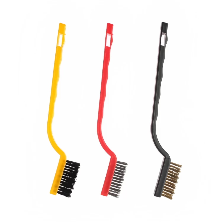 طقم فرشاة تنظيف بوتاجاز بيد بلاستيك، 3 قطع، 17 سم - متعددة الالوان